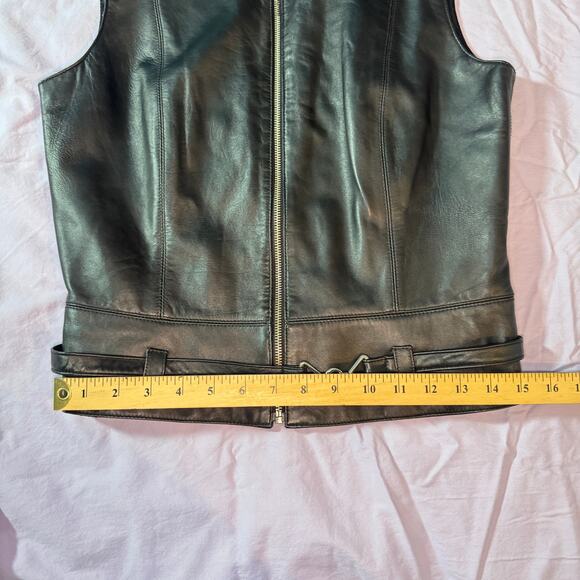 CAbi Women's sz Small Black Genuine Leather Zip Vest Grunge Hippie Motorcycle - Picture 8 of 8
